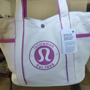 Lululemon Daily Multi-Pocket Mini Canvas Tote Bag 6.5L. NWT Natural/Pow Pink.